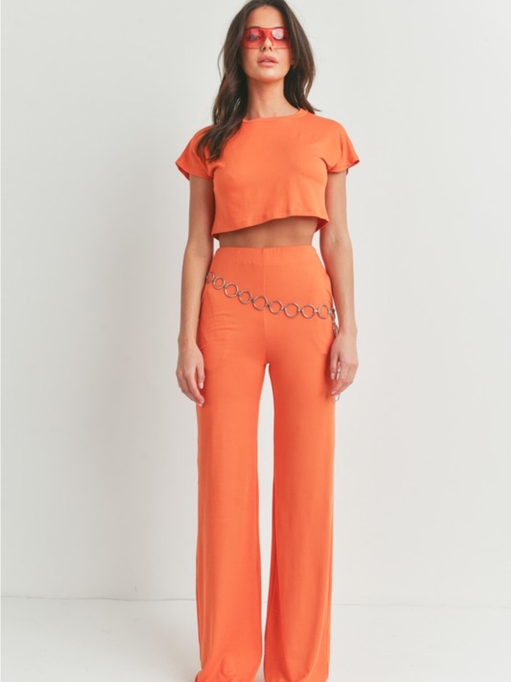 WinWin Grey Two-Piece Crop Top & Wide-Leg Pants Set